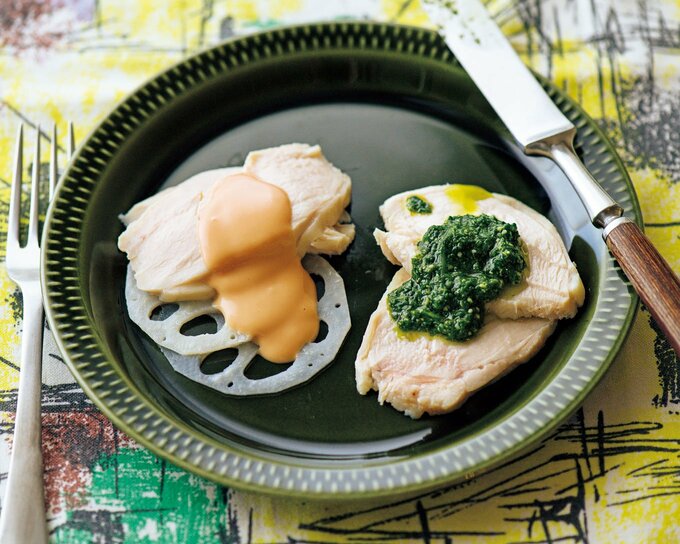 蒸し鶏にソース