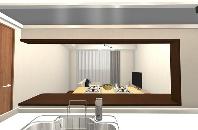 キッチンから見た模様替え前のリビングダイニング