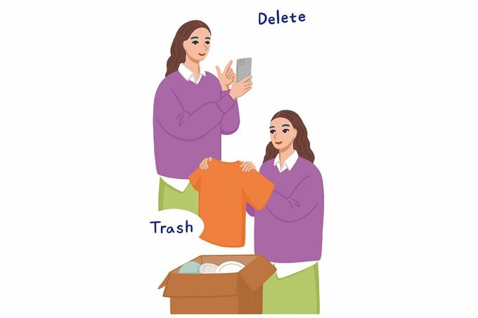 断捨離をする女性のイラスト