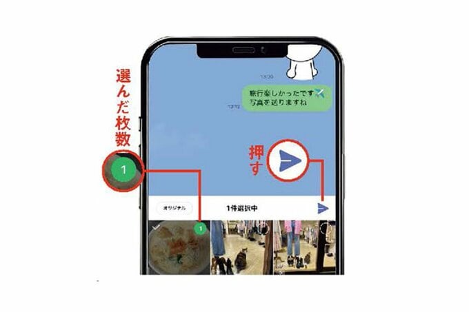 LINEで写真を送る方法を説明する画像