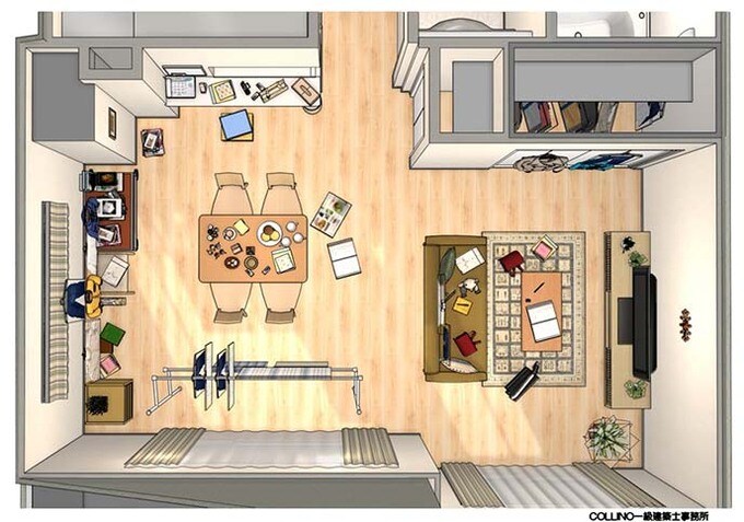 家族4人のリビングダイニング