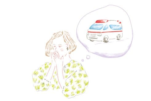 救急車を想像している女性のイラスト