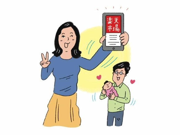 スマートホンで楽天市場を表示しているイラスト