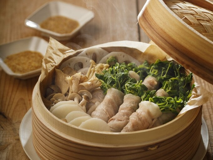 せいろ 豆苗の豚バラ巻き