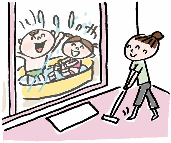 イラストこどもたち外で水遊び