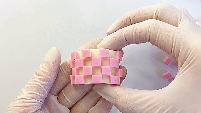 格子かまぼこを両手で持つ様子