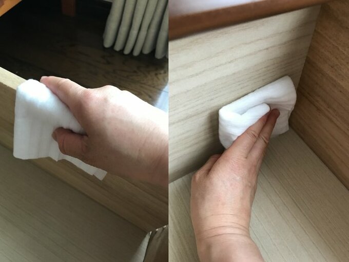 ノンオイルのドライシートでふき掃除をする