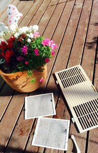 ウッドデッキに干す