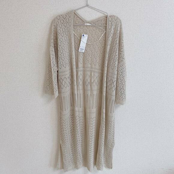 透かし編みロングカーディガン