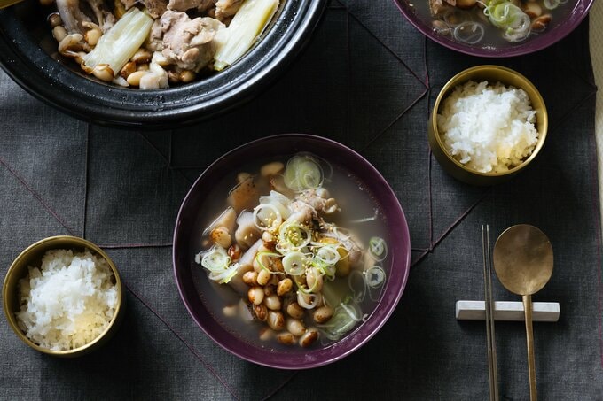 虎豆とたたきレンコンの参鶏湯風