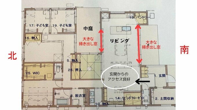 コの字平屋の間取り図