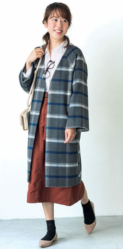 チェック柄ロングアウター