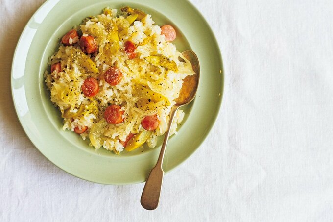 発酵タマネギとアスパラのピラフ