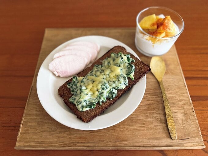 ライ麦パンをメインにした朝食