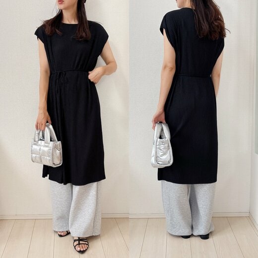 ワンピース×スウェットのレイヤードコーデ