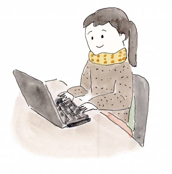 イラストパソコンの前に女性