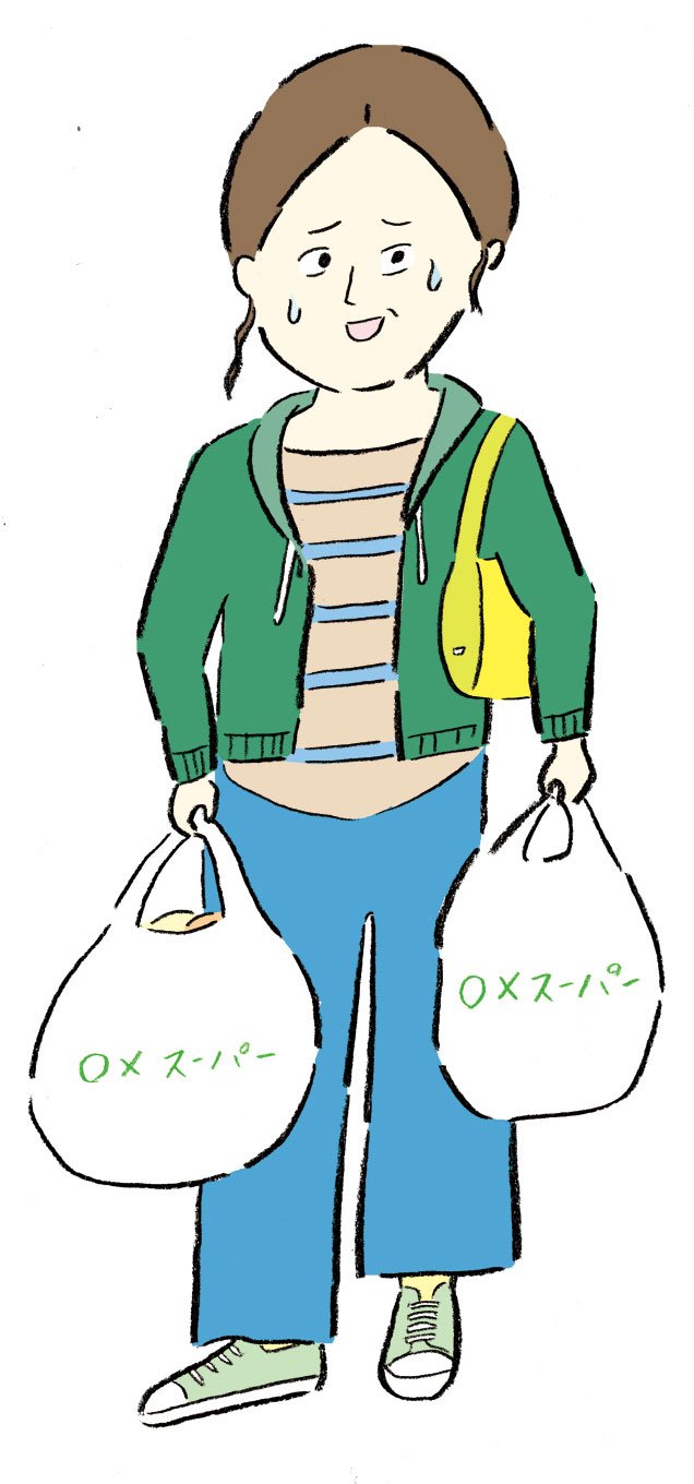 イラストスーパー袋持つ女性