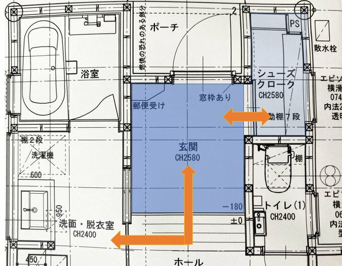 必要な設備が玄関を取り囲むような間取り