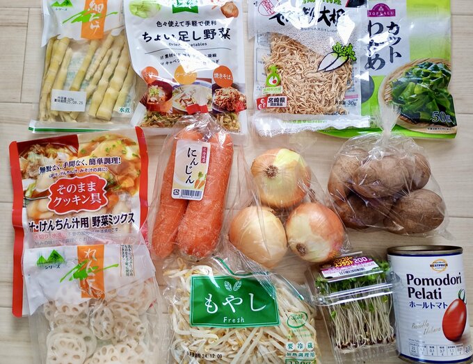 買い置きしているお助け野菜。節約と健康づくりに活躍