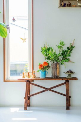 大きな鉢植えのグリーンに小物を添えるのもあり！センスよく植物とつき合う方法