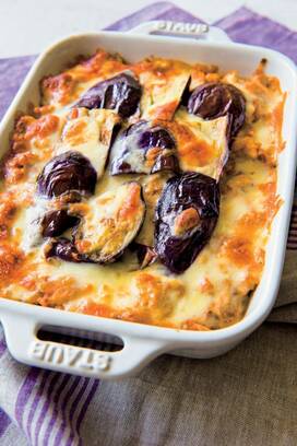 甘みそ味のナスと厚揚げの重ねチーズ焼き。肉なしでも大満足