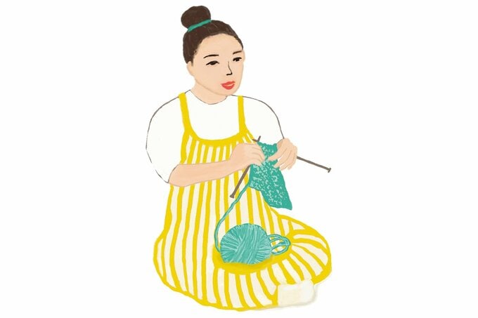 編み物をする女性のイラスト