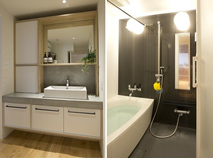 新設したモルタル塗り洗面台