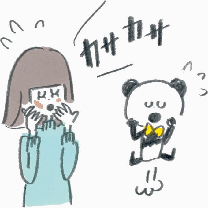 顔が乾燥している女性とパンダ