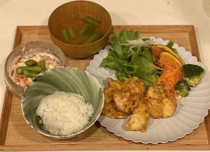 下味冷凍のとり天に野菜