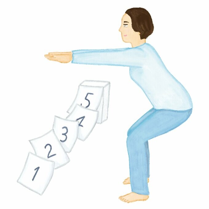 エクササイズをする女性と数字の書かれた紙のイラスト