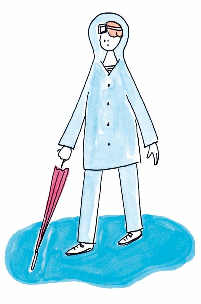 カッパを着るイラスト