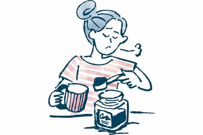 インスタントコーヒーをいれる女性のイラスト