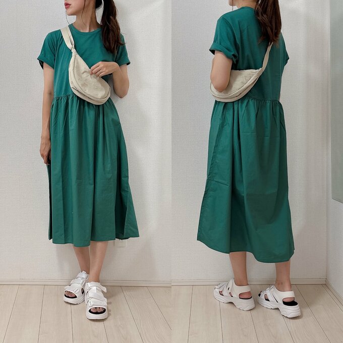 コンビネーションフレアワンピース着用