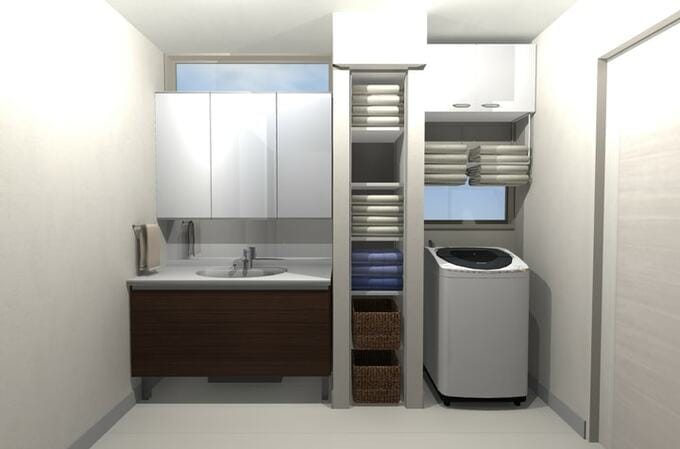 リネン庫を洗濯機まわりに設置