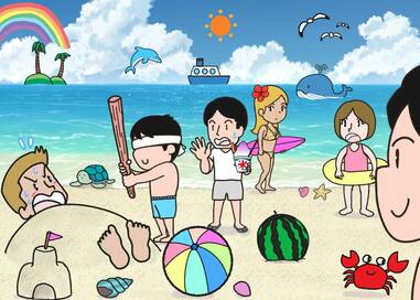 ビーチでスイカ割り…なにかが違う？5つ見つけたらエラい間違い探し