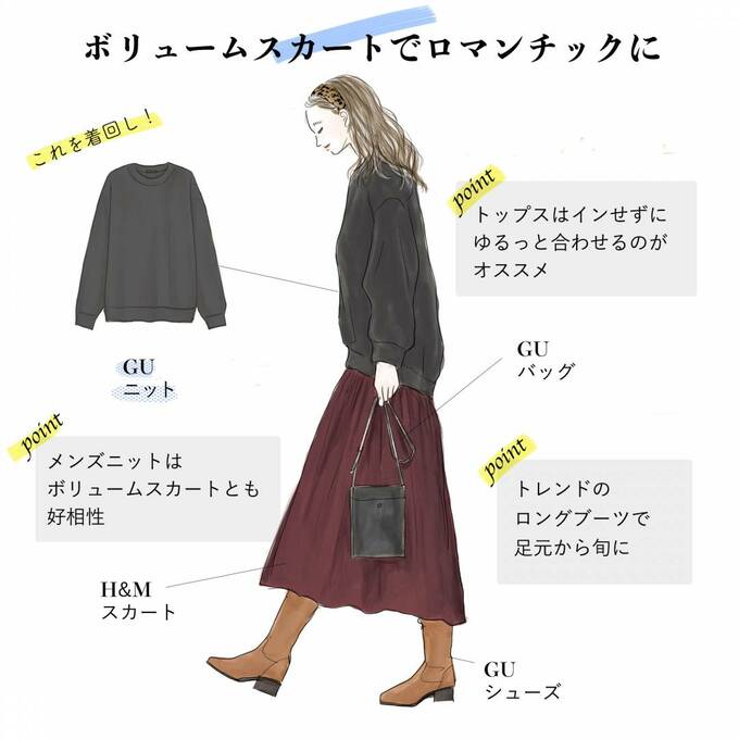 ボリュームスカートでロマンチックに