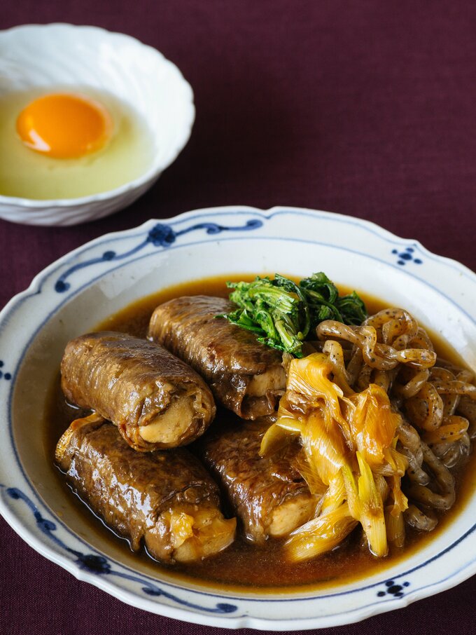 焼き豆腐の牛肉巻き すき焼き風