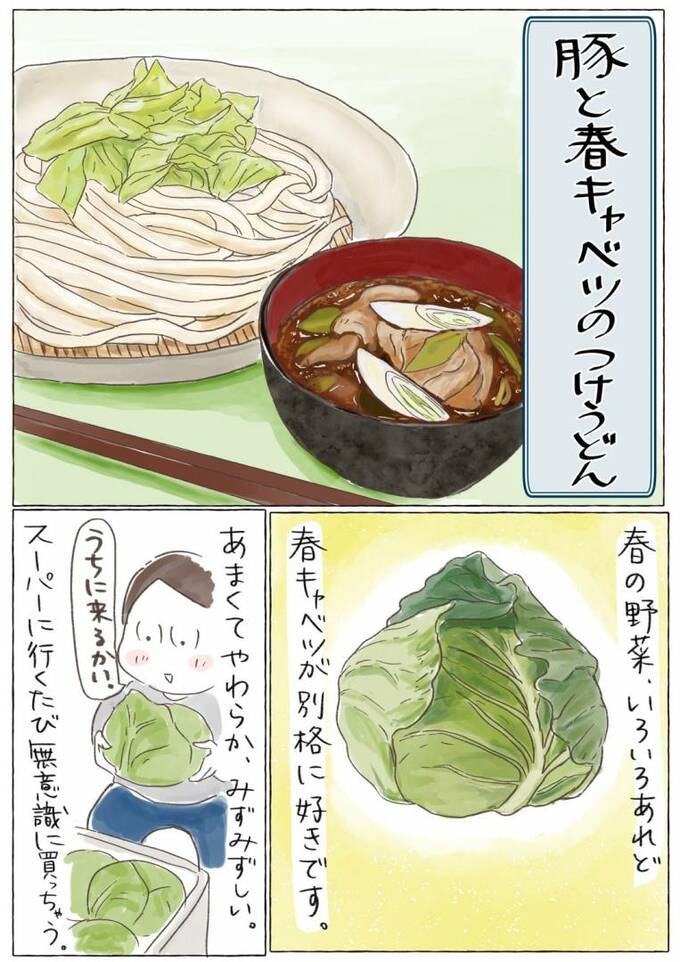 豚と春キャベツのつけうどん