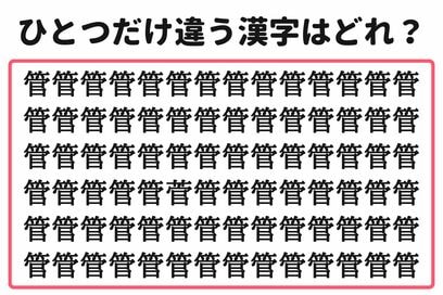 「5秒で見つけたらスゴイ！」。大量の“管”の中から1つだけ異なる漢字を探すクイズ