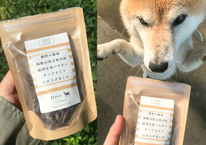 鹿肉ジャーキーと犬