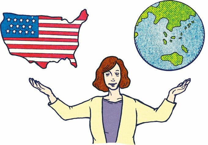 アメリカ合衆国と全世界を表すイラスト