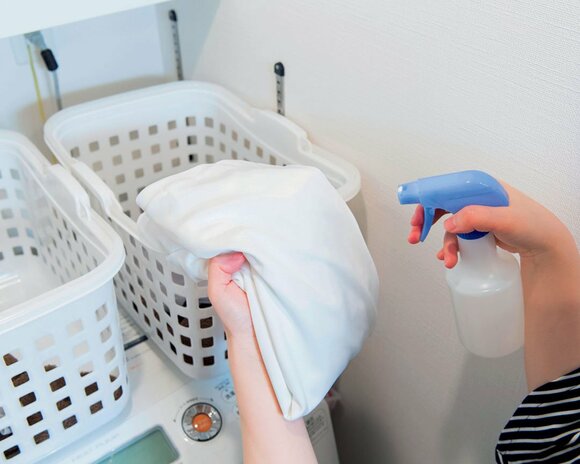 除菌スプレーをふきかけておく