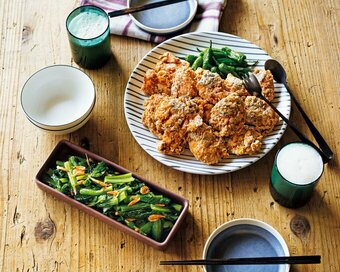 15分で完成「鮭のめんつゆから揚げ」献立。揚げ物も簡単ジューシー