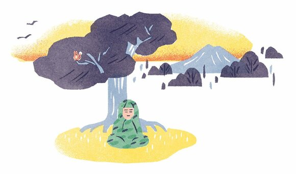 イラスト木の下に人