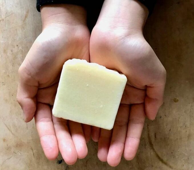 固形シャンプーを両手で持つ様子