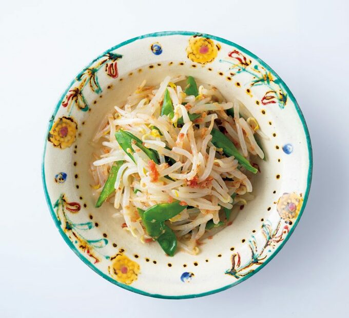 モヤシとキヌサヤの梅あえ