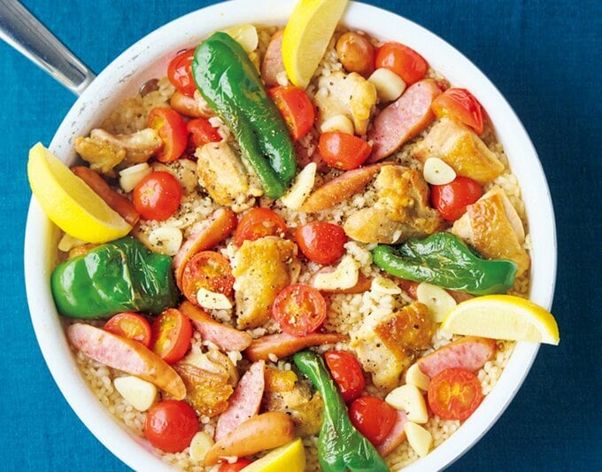 フライパンミートパエリア