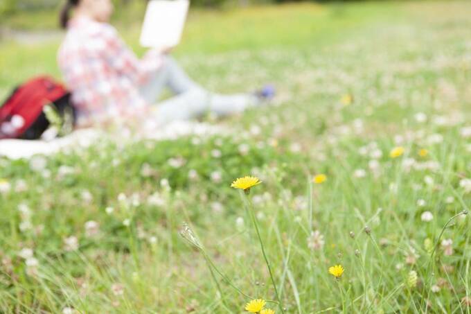 公園で本を読む人