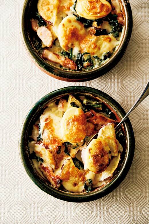 ホウレンソウとサツマイモのグラタン