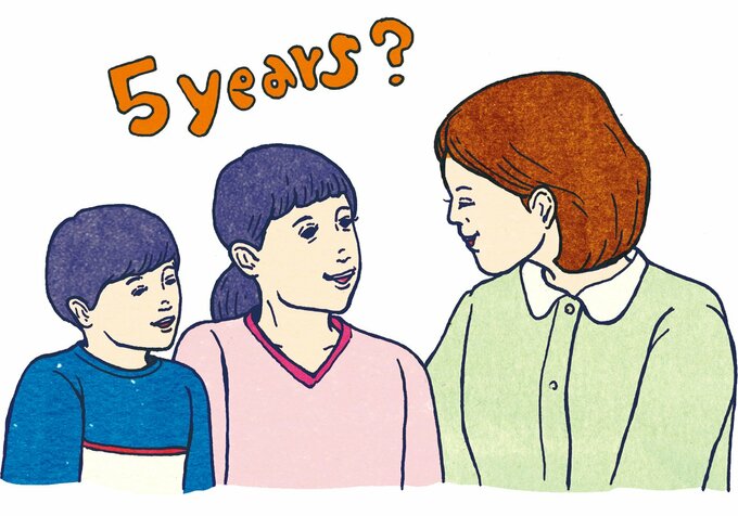 母親と微笑む2人の子ども